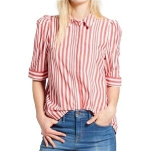Who What Wear Button Up Stripe Cotton Top S
